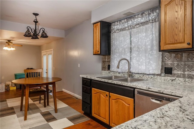 15 Dogwood Ln, Erwin, NY 14870 - kitchen with tasteful backsplash, dishwasher, ceiling fan, wood finished floors, and decorative light fixtures
