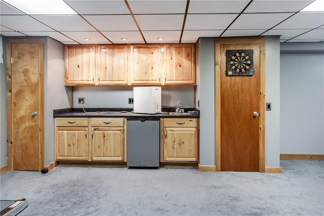 15 Dogwood Ln, Erwin, NY 14870 - kitchen featuring carpet flooring, a paneled ceiling, dark countertops, recessed lighting, and dishwasher