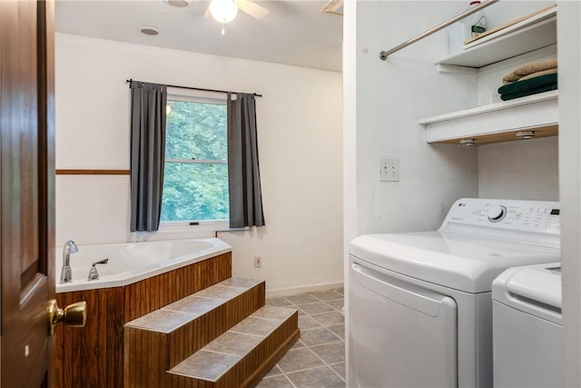 15 Dogwood Ln, Erwin, NY 14870 - laundry area with separate washer and dryer, a ceiling fan, and tile patterned flooring