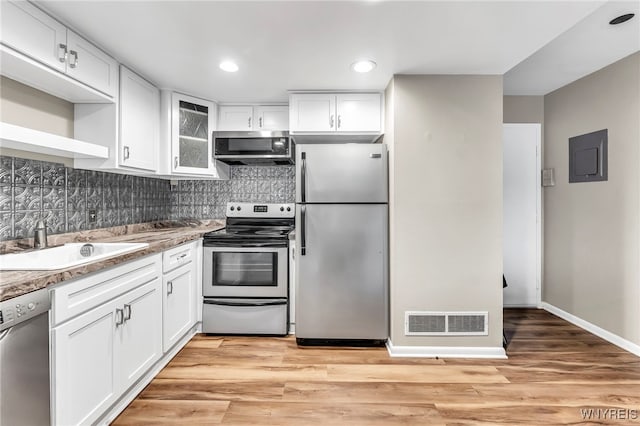 306 Sundown Unit 3C, Amherst, NY 14221 - kitchen with appliances with stainless steel finishes, white cabinetry, backsplash, and recessed lighting