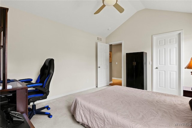6 Fair Woods Dr, Amherst, NY 14221 - carpeted bedroom with vaulted ceiling, a desk, and ceiling fan