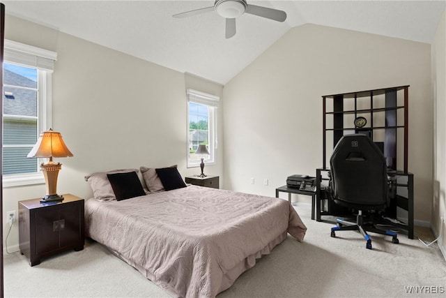 6 Fair Woods Dr, Amherst, NY 14221 - bedroom with light colored carpet, vaulted ceiling, and a ceiling fan