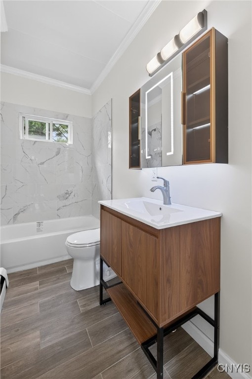 215 Vann St, Syracuse, NY 13206 - full bathroom featuring vanity, ornamental molding, bathing tub / shower combination, and wood finished floors