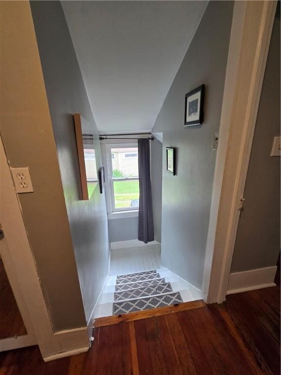 262 E 3rd St, Corning City, NY 14830 - hallway featuring vaulted ceiling and wood finished floors
