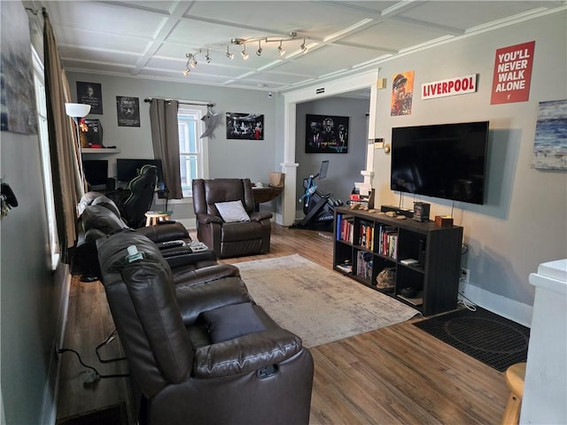 262 E 3rd St, Corning City, NY 14830 - living area featuring wood finished floors and crown molding