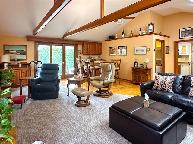 3265 Reading Rd, Reading, NY 14891 - living area with light wood finished floors, high vaulted ceiling, and beamed ceiling