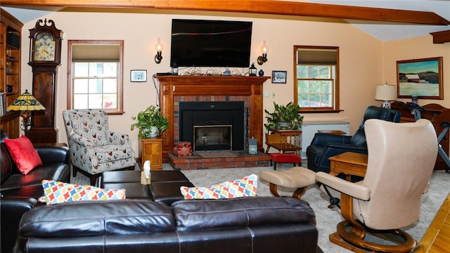 3265 Reading Rd, Reading, NY 14891 - living area featuring healthy amount of natural light, a brick fireplace, and wood finished floors