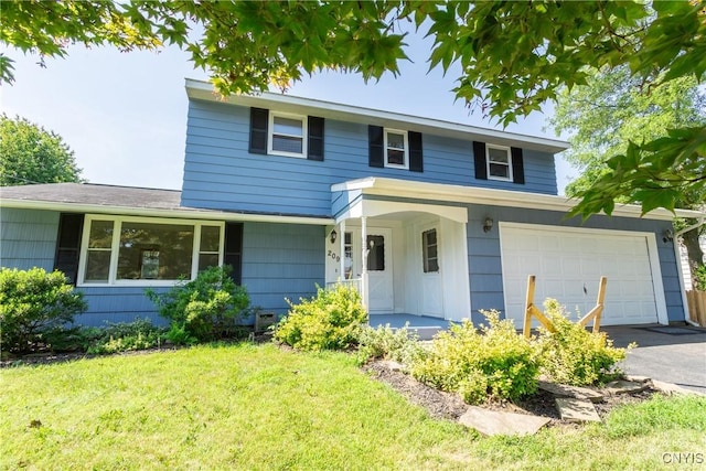 209 Pear Tree Dr, Camillus, NY 13031 - traditional home with covered porch, a front lawn, and asphalt driveway