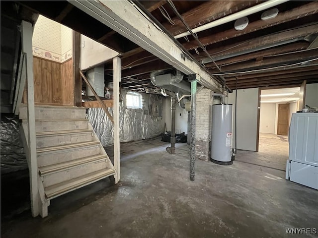 42 Argus St, Buffalo, NY 14207 - below grade area featuring water heater and stairs