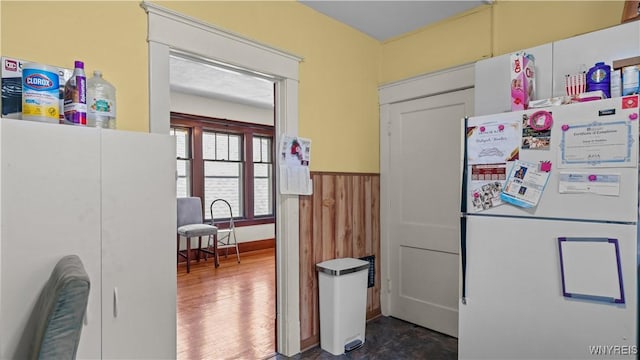 46 Alexander Ave, Cheektowaga, NY 14211 - kitchen with freestanding refrigerator and wainscoting