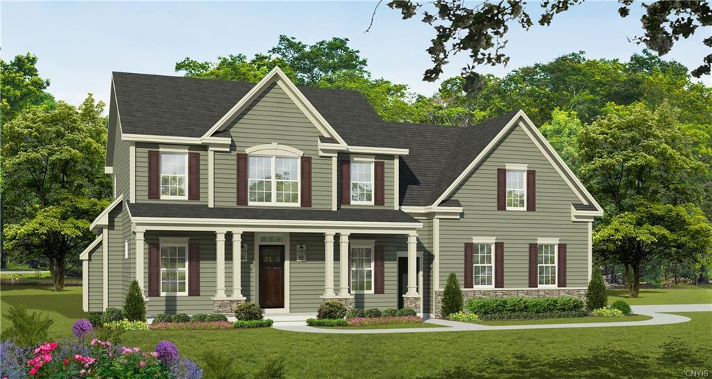 view of front facade with a front lawn and covered porch