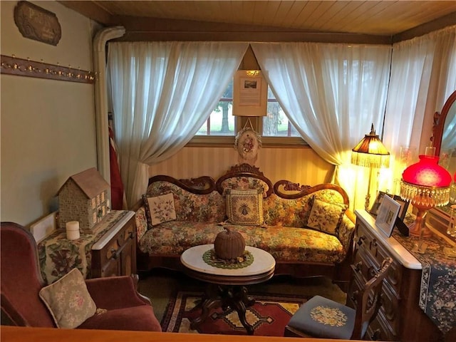 sitting room featuring wood ceiling