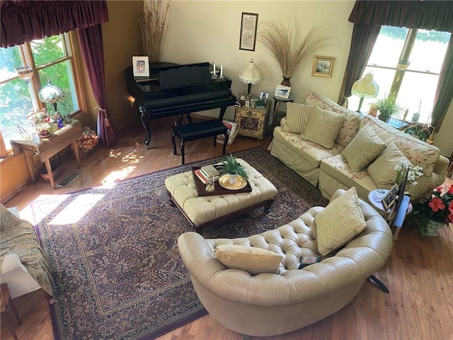 living room with light hardwood / wood-style floors