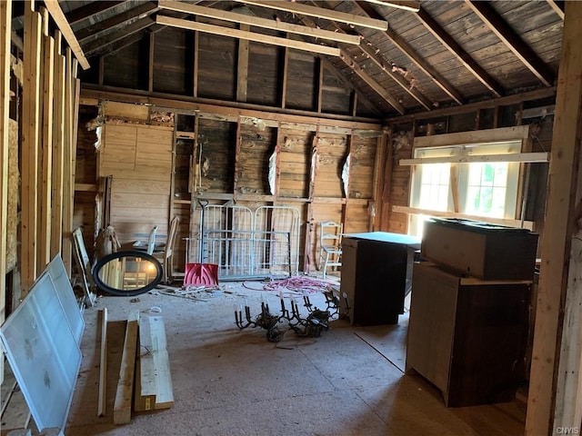 misc room featuring lofted ceiling