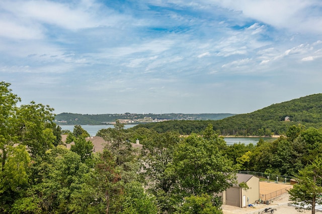 view of mountain feature featuring a water view