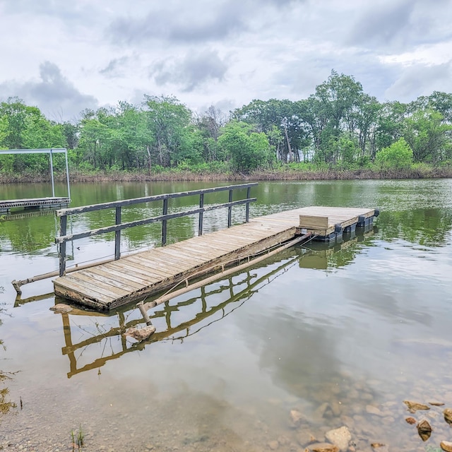 view of dock with a water view