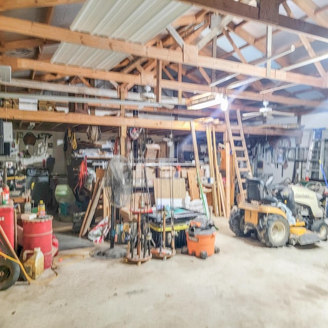 garage featuring a workshop area
