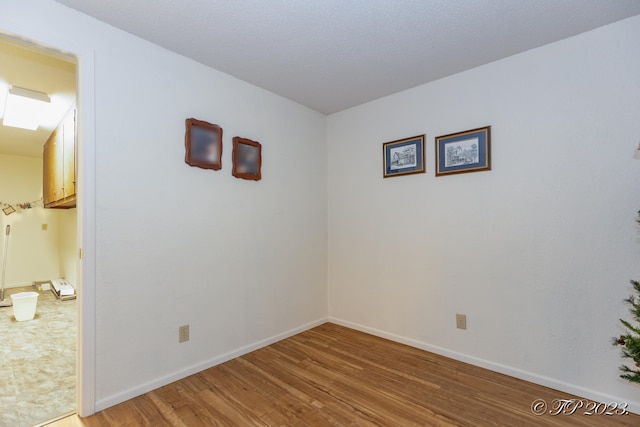 spare room featuring a skylight and hardwood / wood-style flooring