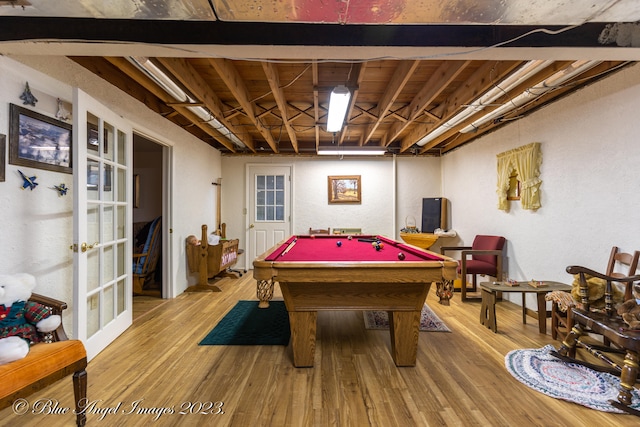 game room featuring billiards and light wood-type flooring