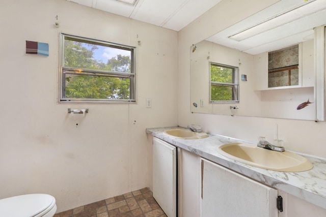 bathroom with vanity, toilet, and a wealth of natural light