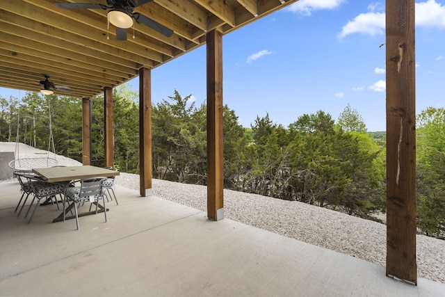 view of patio featuring ceiling fan and outdoor dining space