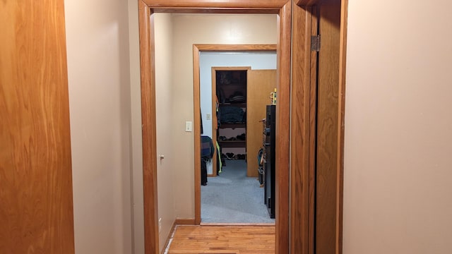 corridor with light hardwood / wood-style flooring