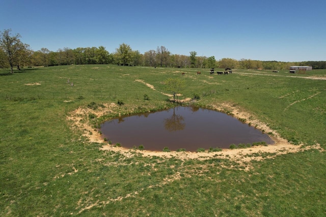 view of yard featuring a water view and a rural view