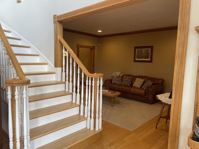 1179 County Road 1050, Willow Springs, MO 65793 - staircase with wood finished floors, recessed lighting, and ornamental molding