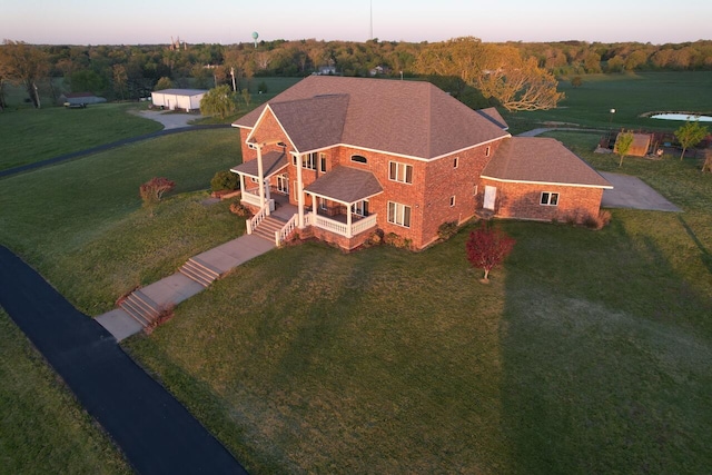 view of aerial view at dusk