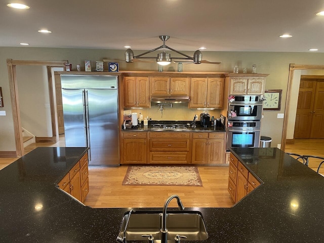 1179 County Road 1050, Willow Springs, MO 65793 - kitchen with a sink, light wood-type flooring, recessed lighting, under cabinet range hood, and appliances with stainless steel finishes