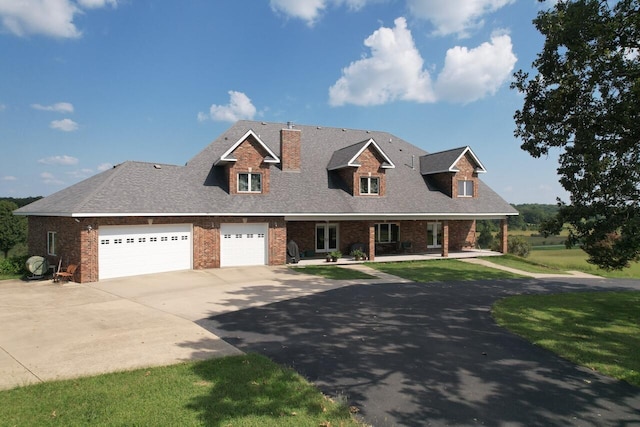 1179 County Road 1050, Willow Springs, MO 65793 - view of front facade with a chimney, a shingled roof, driveway, a porch, and a garage