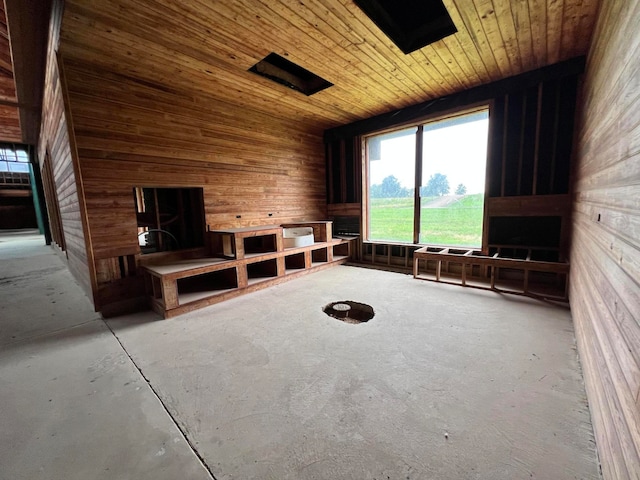 interior space with wood walls and wooden ceiling