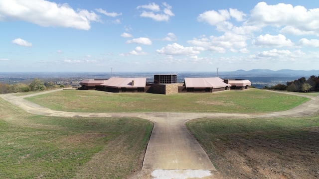 birds eye view of property with a mountain view