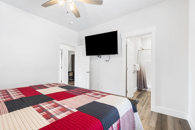 bedroom featuring ceiling fan and light hardwood / wood-style floors