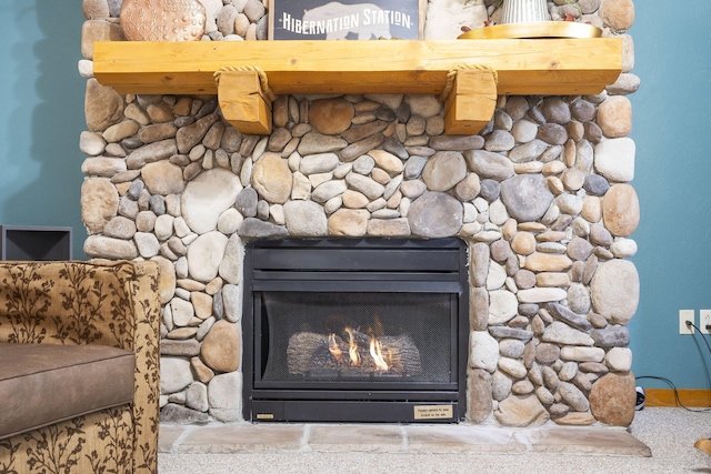 interior details featuring a fireplace