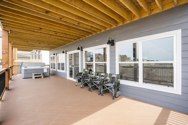 view of patio with a hot tub