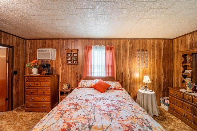 822 County Road 160, Fremont, MO 63941 - bedroom featuring wooden walls, carpet, and a wall mounted air conditioner