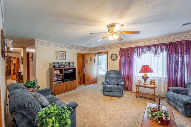822 County Road 160, Fremont, MO 63941 - carpeted living room with visible vents and ceiling fan