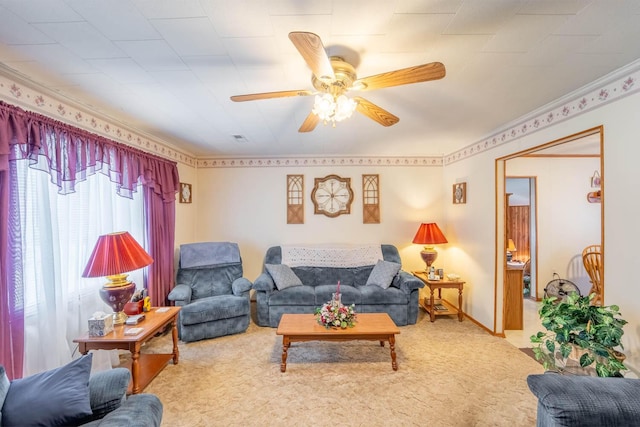822 County Road 160, Fremont, MO 63941 - carpeted living room with ceiling fan and crown molding