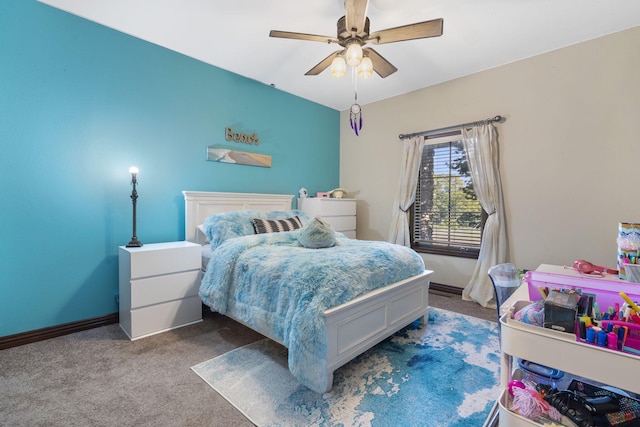 bedroom featuring carpet floors and ceiling fan