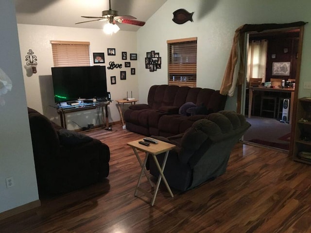26020 Sharon Ln, Warsaw, MO 65355 - living area with ceiling fan, lofted ceiling, and wood finished floors