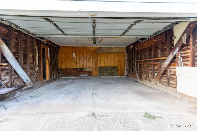 garage with wooden walls