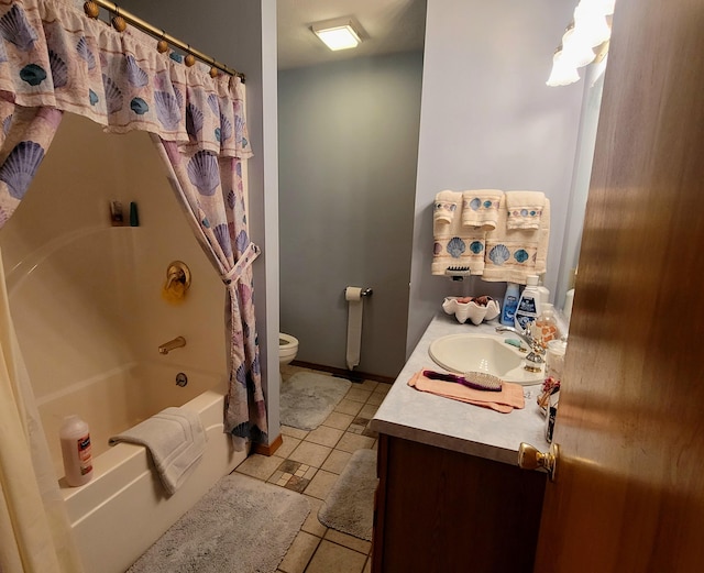 1201 Railey Creek Rd, Reeds Spring, MO 65737 - bathroom with toilet, shower / tub combo with curtain, vanity, and tile patterned floors