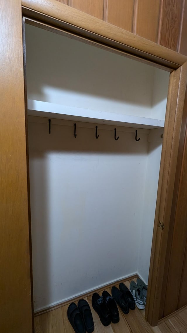 mudroom with light hardwood / wood-style floors