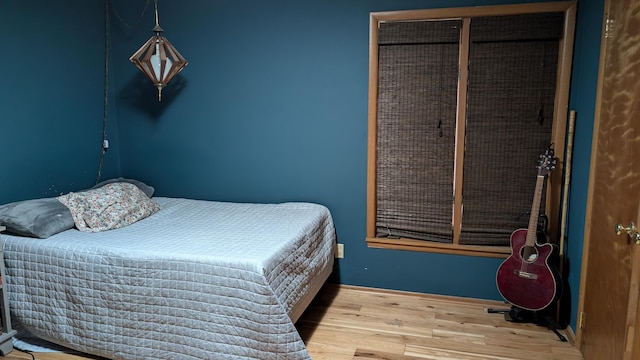 bedroom with a closet and hardwood / wood-style floors