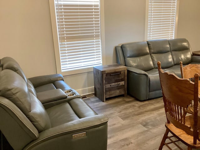 living room with light hardwood / wood-style floors