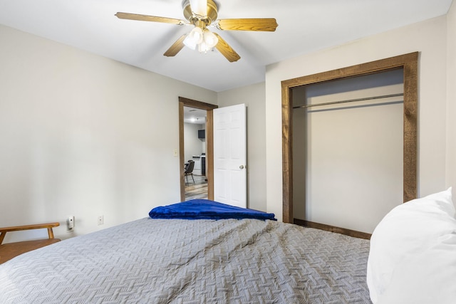 bedroom with a closet and ceiling fan