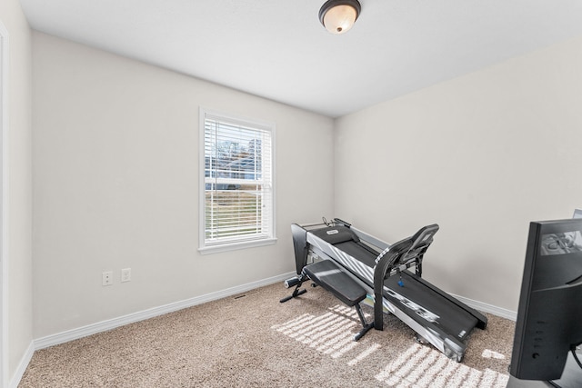 workout area featuring carpet floors