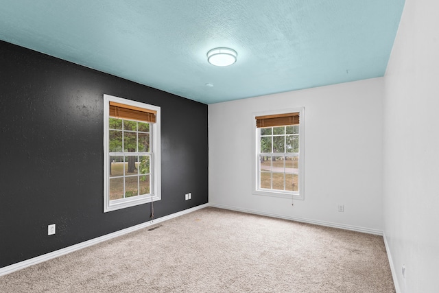 unfurnished room featuring a wealth of natural light, carpet floors, and a textured ceiling