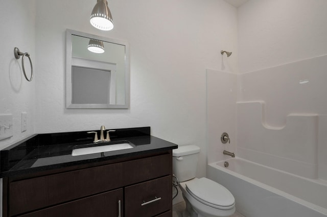 full bathroom with shower / tub combination, toilet, and vanity